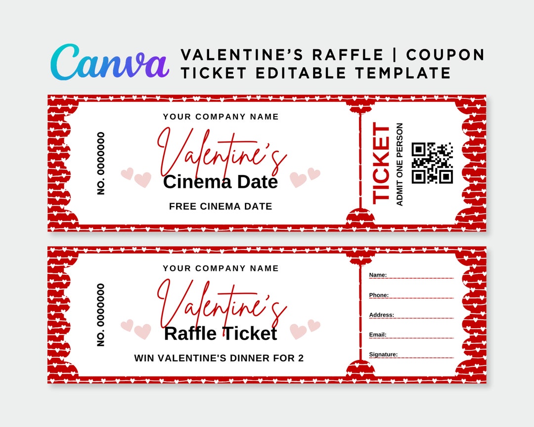 Plantilla de boleto de rifa de San Valentín, diseño de boleto de rifa ...