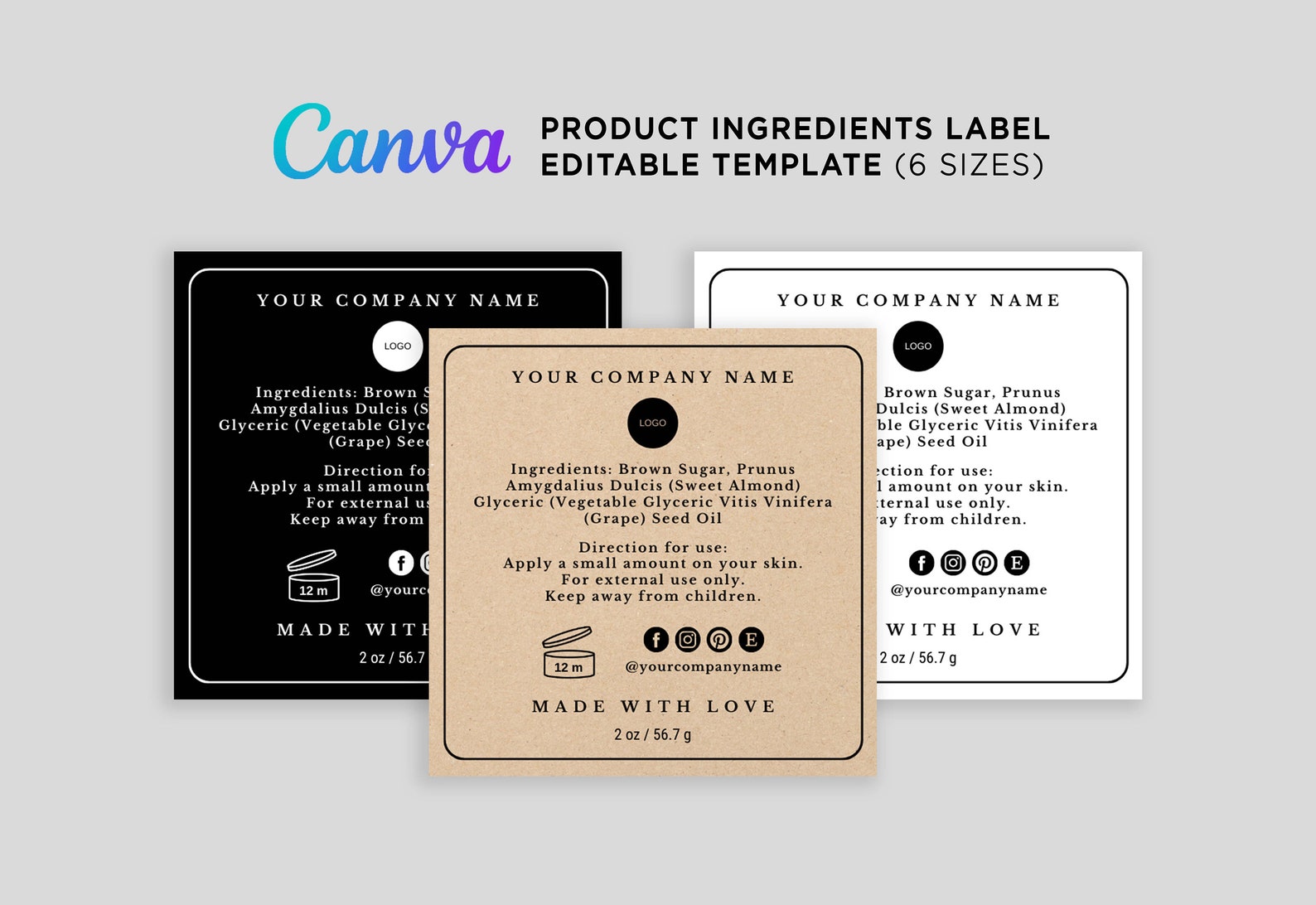 Product Ingredients Square Label, Ingredients Back Square Label ...