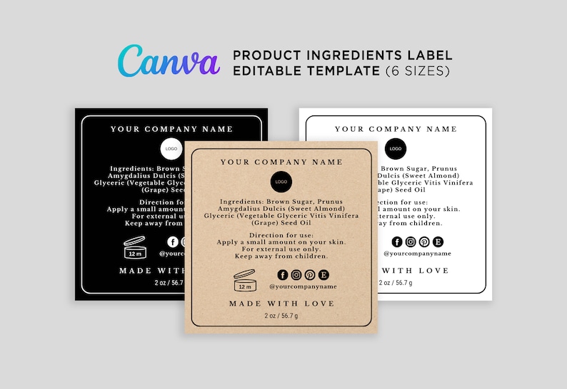 Product Ingredients Square Label, Ingredients Back Square Label ...