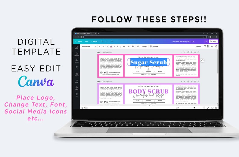 Bath Body Scrub Wrap Label Designs Sugar Scrub Labels Soak Etsy