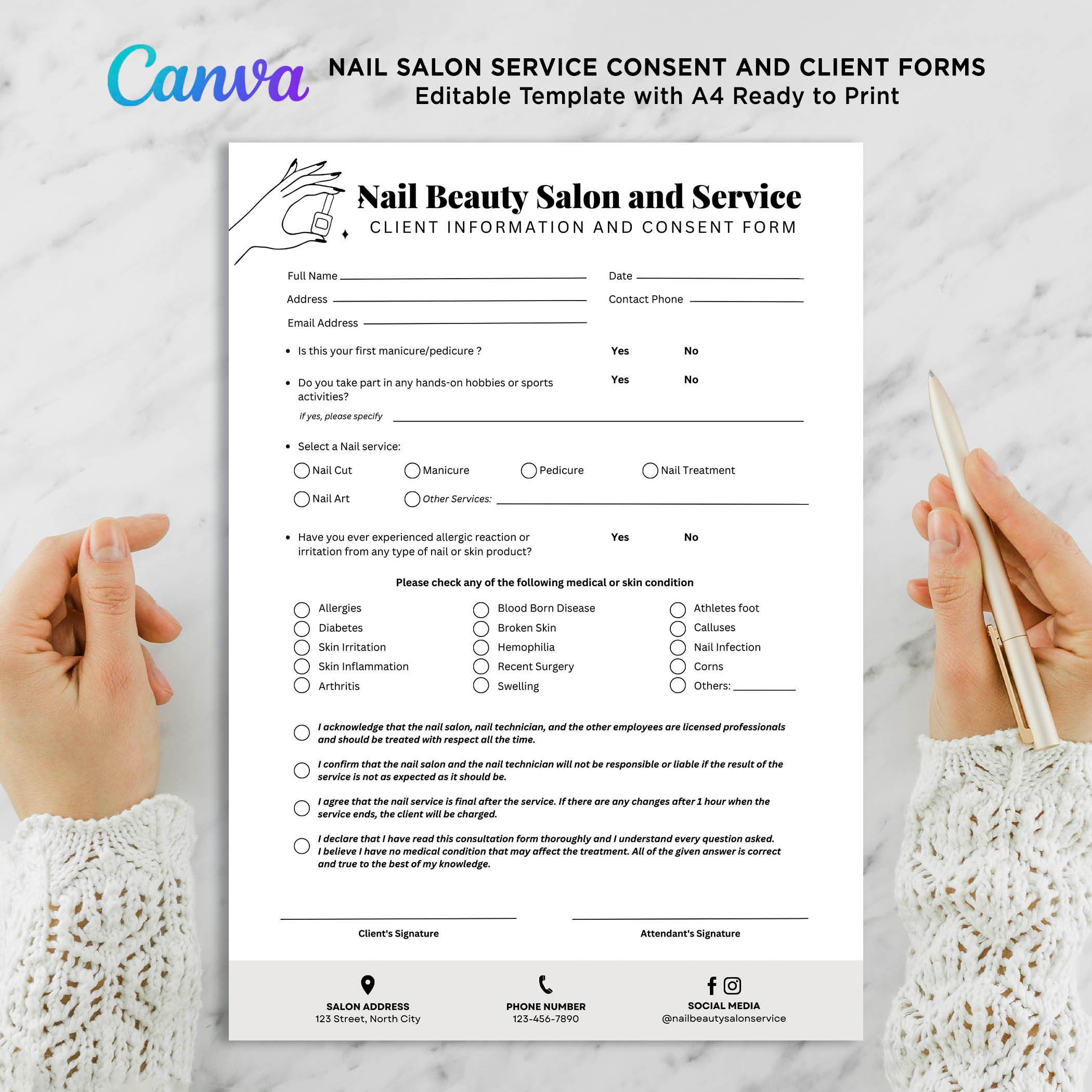 Nail Beauty Salon Forms, Nail Technician Forms, Nail Salon Client ...