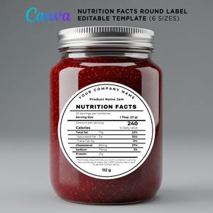 round sticker label,
2 inch round sticker,
homemade jam labels,
canning lid jar,
homemade labels,
circle labels,
Nutrition Label,
Nutrition Template,
Nutritional Label Template,
Nutrition Facts,
Nutrition Facts Labels,
Editable Nutrition Facts,
Editable Nutrition Facts Label Template Canva,
Custom Food Product Label,
Printable Nutritional Information Sticker,
Homemade food label,
Food packaging,
Ingredient label,
Dietary info
