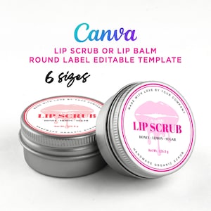 Lip Scrub Round Label, Lip Scrub Design, Cosmetic Lip Products, Lip Scrub Labels, Tin Can Lip Balm Round Labels Editable Template at Canva