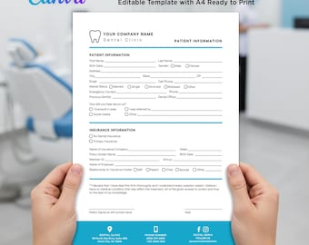 Printable Dental Clinic Patient Information, Dental Office Forms, New Patient Dental Forms, Dental Consent Forms Editable Template Canva