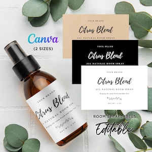 Printable Room Spray Label Template, Editable Bottle Spray Product Label Template, All Purpose Natural Room Spray Editable Canva Template