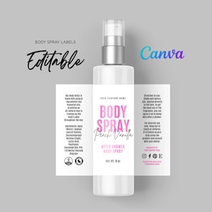 Body Spray Template, Body Spray Labels, Body Perfume Labels, After Shower Spray, Body Mist Labels, 8oz Body Spray Editable Template at Canva