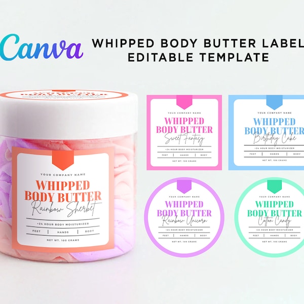 Whipped Body Butter Label Design, Rainbow Body Butter Labels, Unicorn Printable Whipped Body Butter Lotion Label, Editable Template at Canva