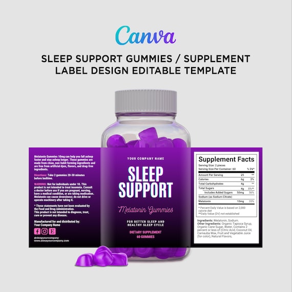 Editable Melatonin Gummies Label Template, Sleep Support Supplement Gummy  Bottle Label Sticker, Digital Download for Small Business - Etsy Israel