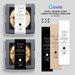 Bakery Cake Strip Labels Canva Template, Editable Cake Packaging Design Labels, Sweets Branding Kit, Custom Pastry Cupcake Box Bands