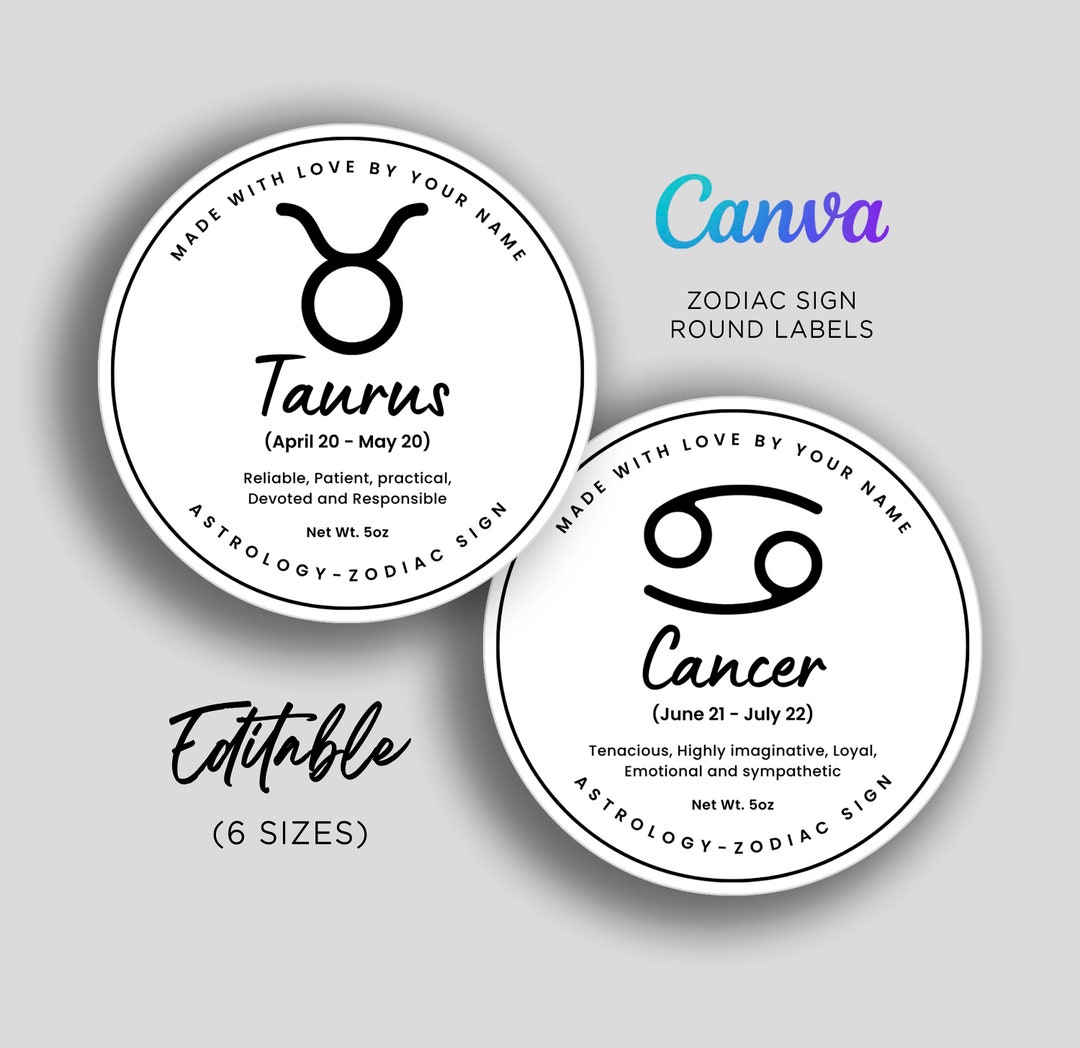 Zodiac Sign Round Labels, Candle Labels, Horoscope Labels, Zodiac Sign