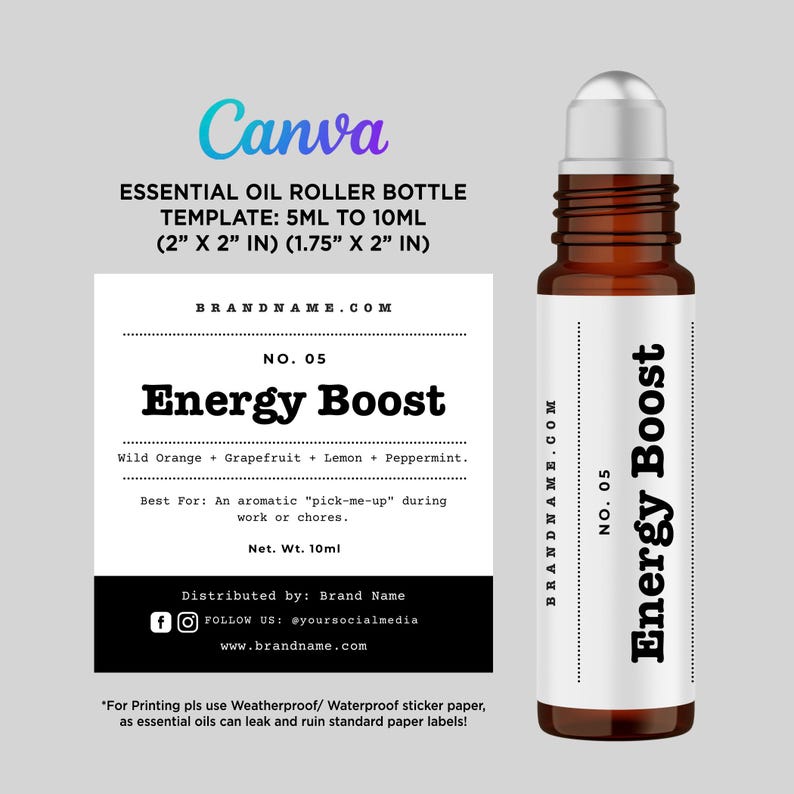 Essential Oil Roller Bottle Template Canva, Minimalist 10 Ml Bottle ...