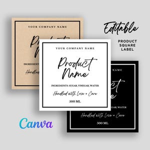 Square Editable Square Product Label Template, Minimalist Jar and Bottle Label Design for Food, Home Goods and More DIY Canva Template