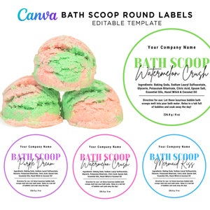 Bubble Scoops Labels, Bath Scoop Label, Bubble Bath Melts, Bath Truffles, Bath Bomb Labels, Ice Cream Bath Scoops Editable Template Canva