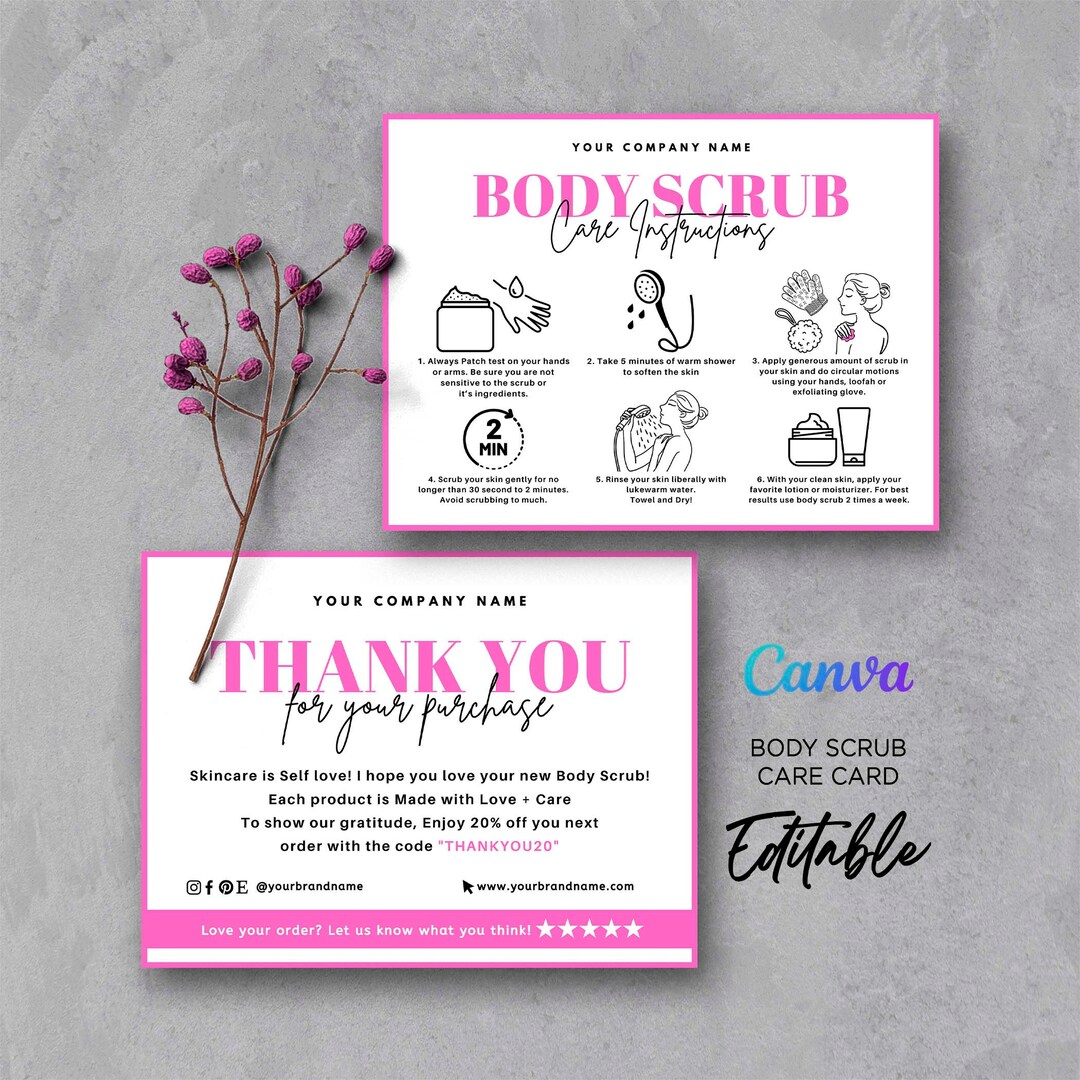 Body Scrub Instruction Card Bath Scrub Care Instruction Card Etsy