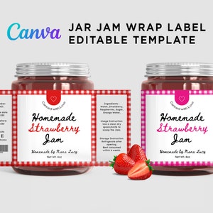 Wrap Labels for Jam,  Round Label for Canning Jar, Homemade Jam Labels, Food Labels, Jelly Labels, Jam Jar Labels Editable Template in Canva