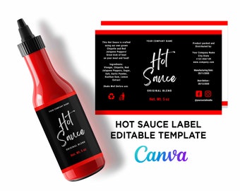 Editable Hot Sauce Label, Printable Hot Sauce Bottle Label, Hot Sauce 5oz Bottle, Hot Sauce Wrap Label, Hot Sauce Template Editable at Canva