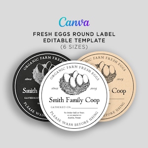 Egg Labels, Farm Fresh Egg Labels, Egg Cartoon Label, Chicken Egg Label, Chicken Coop Label, Farm Label, Egg Label Editable Template Canva