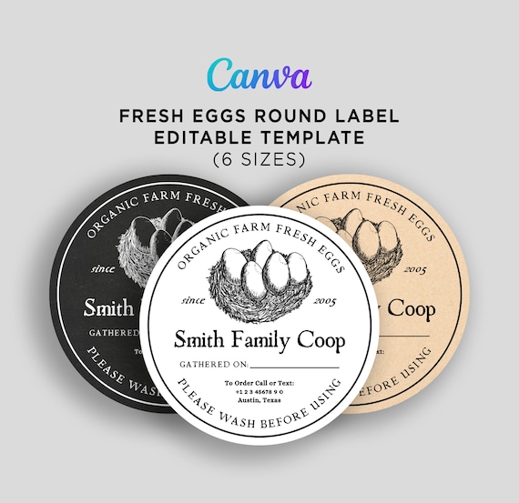 Egg Labels, Farm Fresh Egg Labels, Egg Cartoon Label, Chicken Egg Label, Chicken Coop Label, Farm Label, Egg Label Editable Template Canva