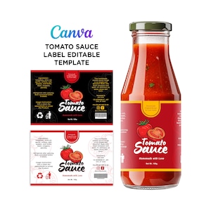 Tomato Sauce Labels, Tomato Sauce Bottle, Salsa Sauce Labels, Marinated Sauce Labels, Tomato Stickers, Tomato Sauce Editable Template Canva