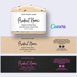 Etichetta per sapone stampabile, etichetta per sapone artigianale biologico, sapone personalizzato, etichetta per guaine per sapone, modello digitale modificabile Canva.