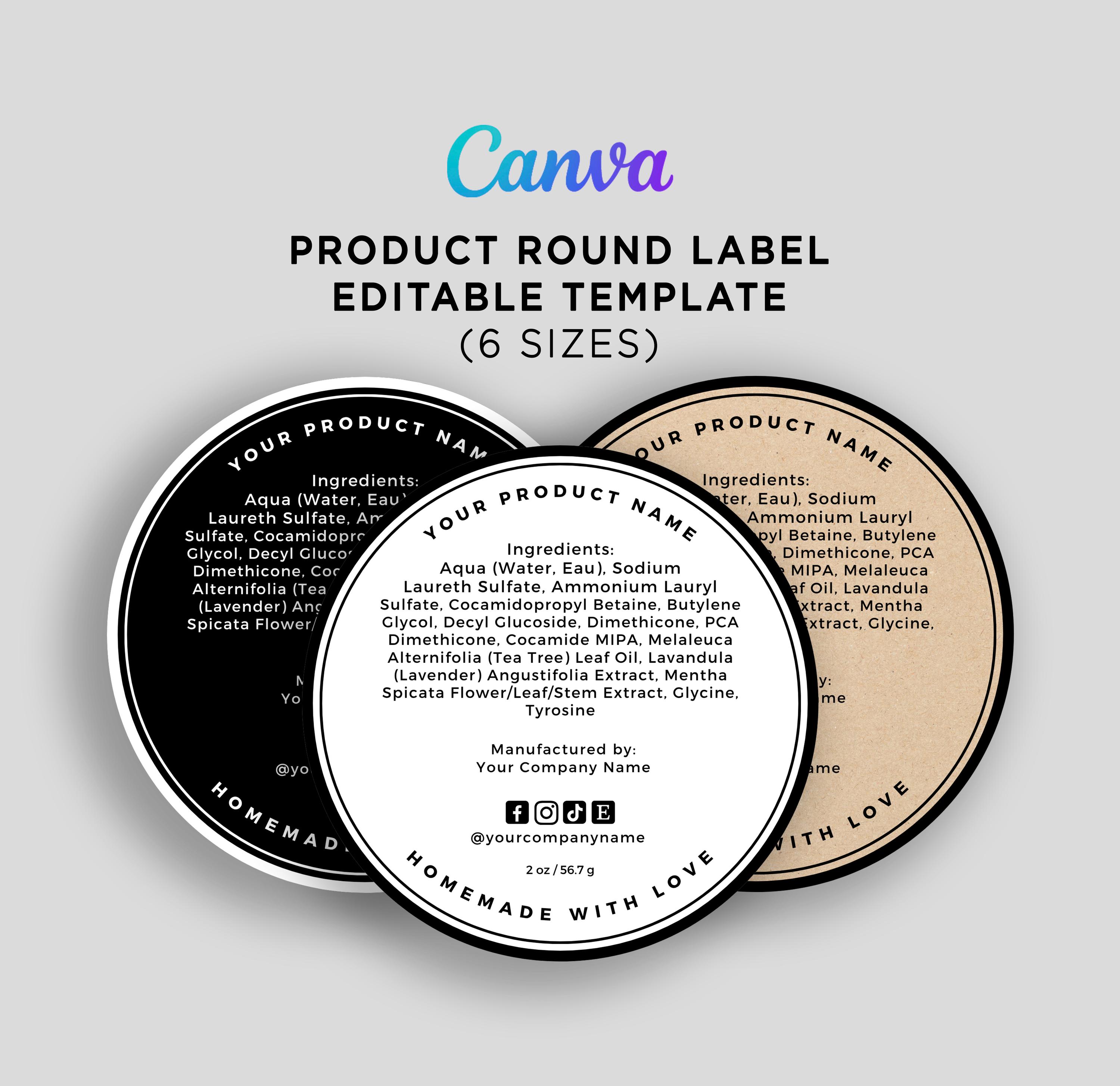 Editable Round Ingredient Label Template for Canva, Product Back Label ...