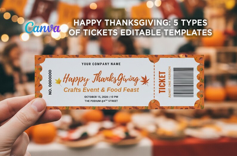 5 Types of Thanksgiving Ticket Sets, Happy Thanksgiving Templates ...