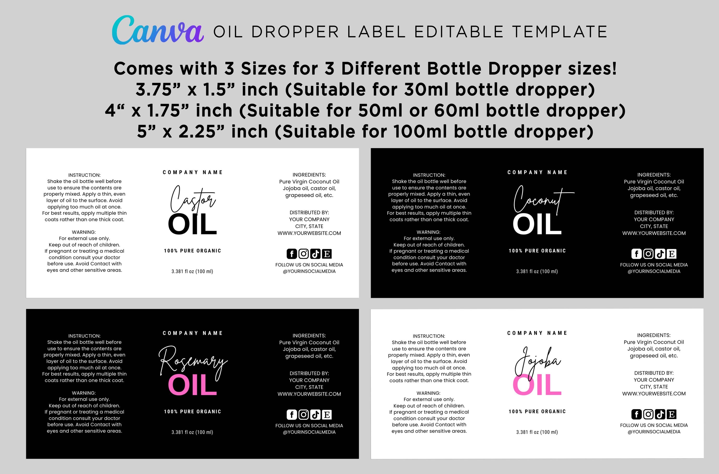 Editable Oil Dropper Label Template, Canva Tincture Label, DIY ...