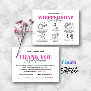 Whipped Soap Care Cards, How to Use Whipped Soaps, Foaming Soap Instruction Care Card, Fluffy Whipped Soap Editable Care Card Template Canva