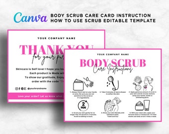 Body Scrub Instruction Card, Bath Scrub Care Instruction Card, How to Use Body Scrub, Thank You Body Scrub Care Card Editable Template Canva