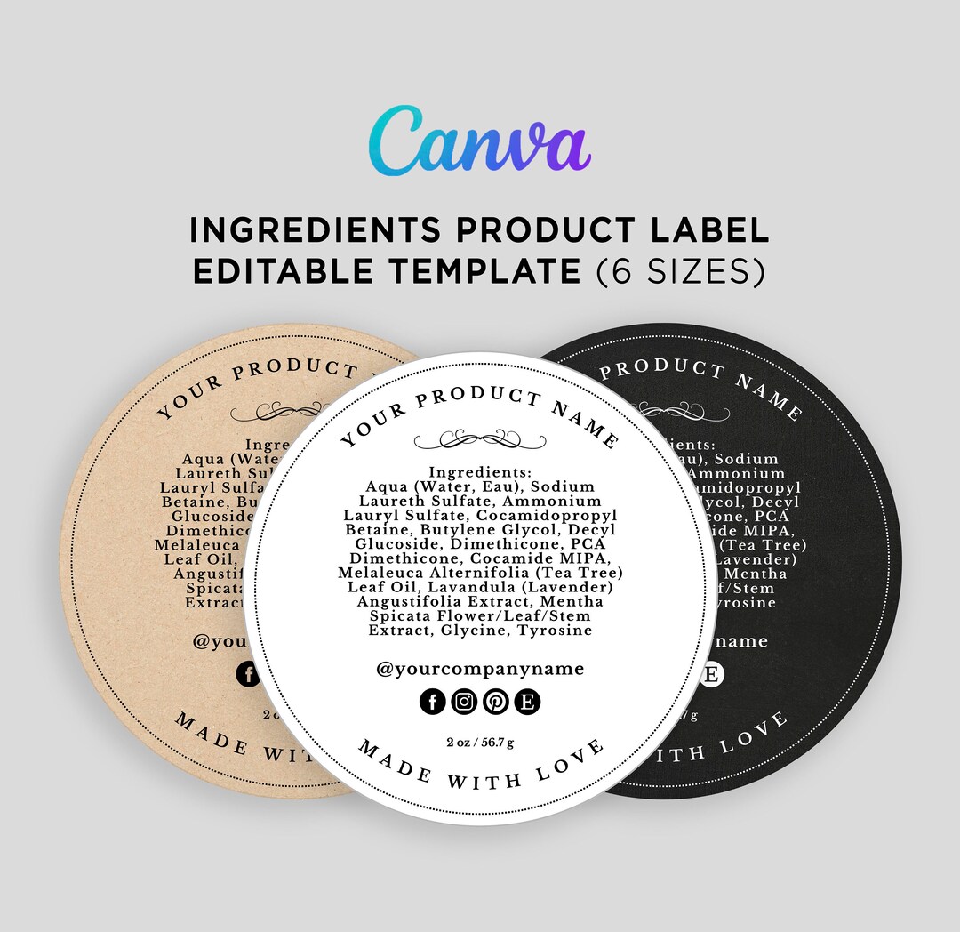 Printable Product Ingredients Label, Ingredients Back Circle Label ...