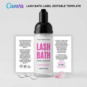Lash Bath Label, Lash Bath Bottle Labels, Lash Cleanser Labels, Lash Shampoo Labels, Eyelash Label, Lash Bath Labels Editable Template Canva