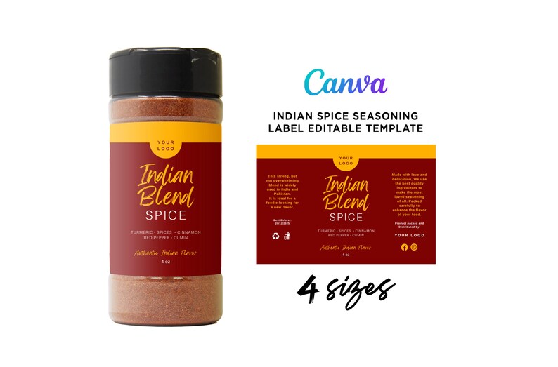 Printable Indian Blend Spice Wrap Label, Indian Seasoning Label, 4oz ...