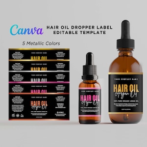Dropper Oil Label, Hair Oil Labels, Hair Growth Oil, Dropper Bottle Label, Hair Extension Label, Hair Product Labels Editable Template Canva