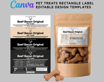 Editable Pet Treats Labels, Dog Treats Packaging Sticker, Pet Food Bag Stickers, Dog Biscuits Design Tags, Pet Treat Template in Canva