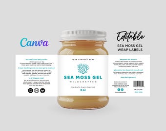 Sea Moss Label, Seamoss Labels, Sea Moss Gel Label, Sea Moss Labels Jars, Sea Moss Jars, Editable Seamoss Gel Labels Canva Template