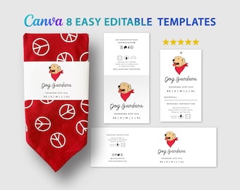 Printable Dog Bandana Label Template, DIY Pet Bandana Hang Tag, Fold over Tag, Wrap Label, 8 Editable Template at Canva, PDF Printable Files