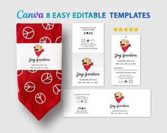 Printable Dog Bandana Label Template, DIY Pet Bandana Hang Tag, Fold over Tag, Wrap Label, 8 Editable Template at Canva, PDF Printable Files