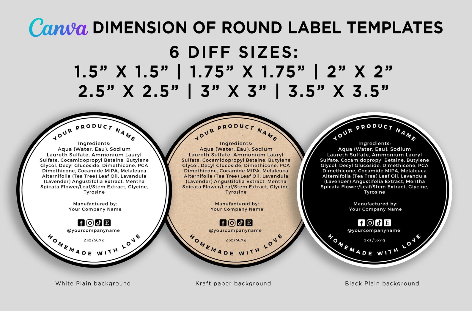 Editable Round Ingredient Label Template for Canva, Product Back Label ...