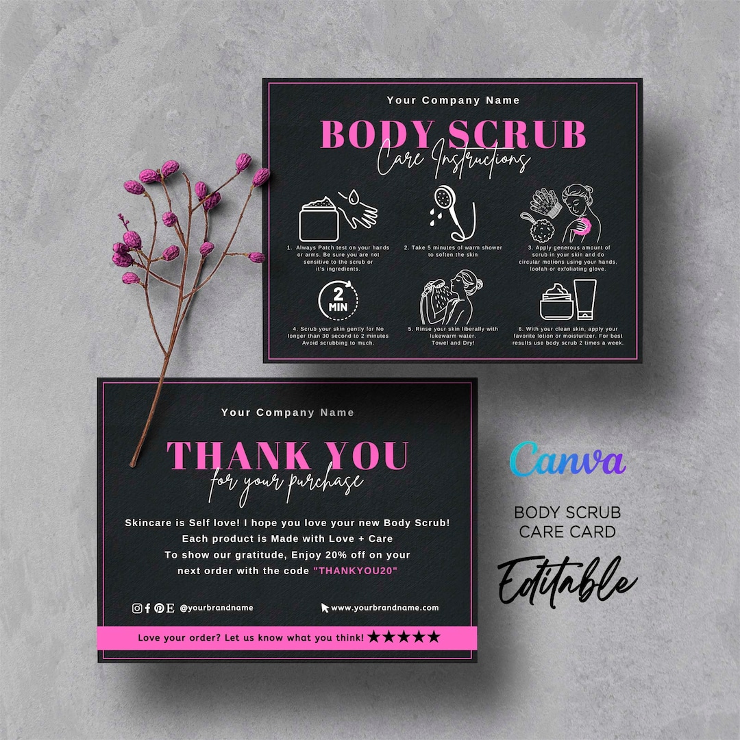 Body Scrub Care Card, Body Scrub Application Guide, How to Use Body