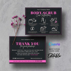 Body Scrub Care Card, Body Scrub Application Guide, How to Use Body Scrub, Sugar Scrub Care Card, Body Scrub Card Editable Template Canva