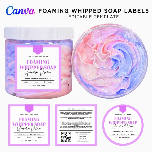 Printable Whipped Soap Label, Foaming Whipped Soap, Fluffy Soap Labels, Handmade Whipped Soap, Whipped Soap Label Editable Template at Canva