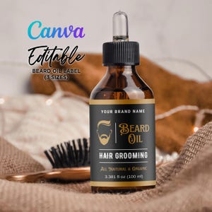 Printable Beard Oil Label Design, Men Care Label, Beard Oil Dropper Bottle Wrap Label Sticker, Beard Care Label, Editable Templat at Canva.