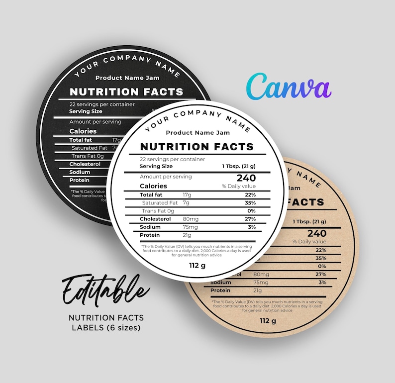 round sticker label,
2 inch round sticker,
homemade jam labels,
canning lid jar,
homemade labels,
circle labels,
Nutrition Label,
Nutrition Template,
Nutritional Label Template,
Nutrition Facts,
Nutrition Facts Labels,
Editable Nutrition Facts,
Editable Nutrition Facts Label Template Canva,
Custom Food Product Label,
Printable Nutritional Information Sticker,
Homemade food label,
Food packaging,
Ingredient label,
Dietary info