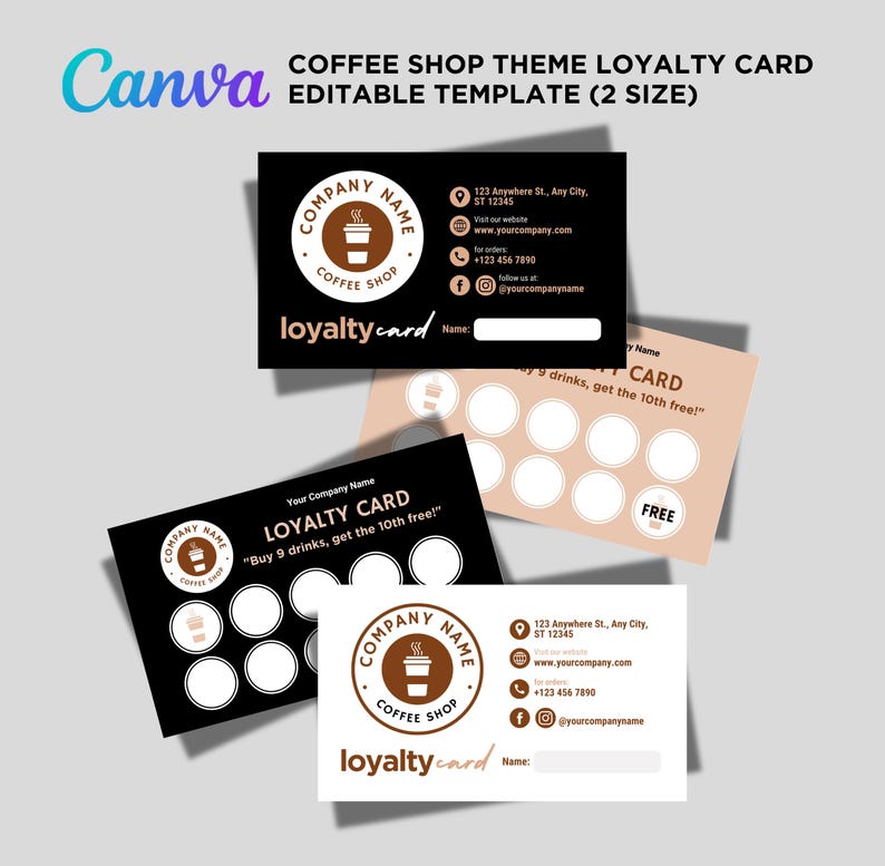 coffee loyalty card
cafe loyalty card
editable template
printable loyalty card
canva loyalty card
small business marketing
customer retention
buy 9 get 1 free
coffee rewards card
digital download

coffee shop card
minimalist design
business card template
DIY loyalty card
template for canva
bakery loyalty card
food truck card
drink rewards card
customizable card
instant download