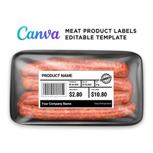 Meat Label, Butcher Labels, Homemade Product Meat Labels, Sausage Label, Meat Packaging, Rectangle Label, Meat Labels Template Canva