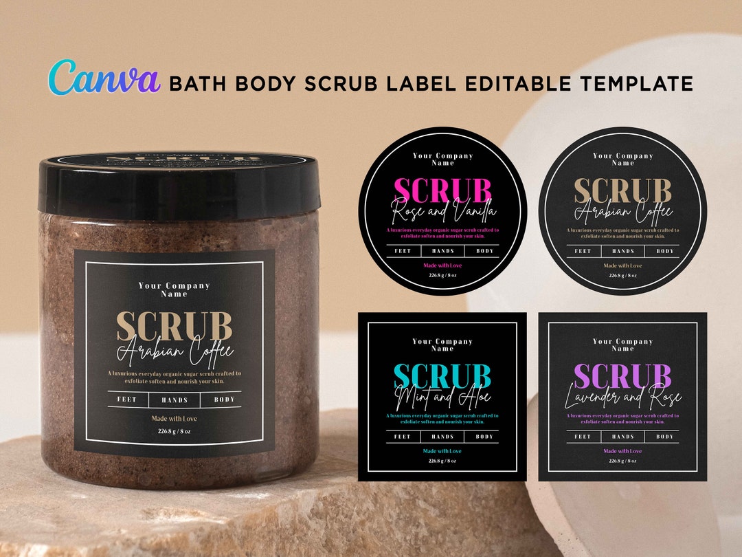 Printable Bath Body Scrub Label, Sugar Scrub Label, Bath Soak Salt ...