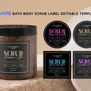 Printable Bath Body Scrub Label, Sugar Scrub Label, Bath Soak Salt Label, Foot Hand Scrub, Black Elegant Label, Editable Template at Canva