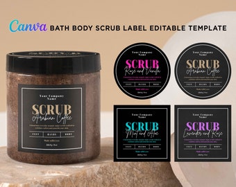 Printable Bath Body Scrub Label, Sugar Scrub Label, Bath Soak Salt Label, Foot Hand Scrub, Black Elegant Label, Editable Template at Canva