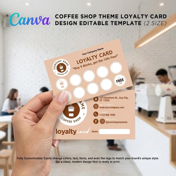 Coffee Shop Loyalty Card Editable Canva Template, Customizable Cafe Rewards Punch Card, Instant Download (Digital Product)