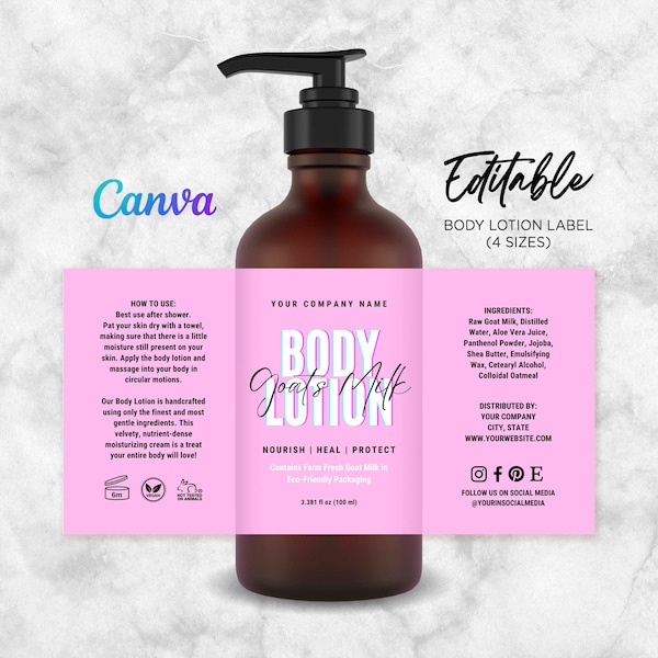 Body Lotion Label, Body Lotion Design, Lotion Label Template, Handmade Lotion Label, Shea Butter Lotion Labels Template Editable Canva